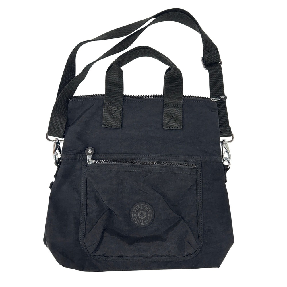 Kipling Eleva Large Nylon Convertible Tote Crossbody Black Tonal Travel Work Bag